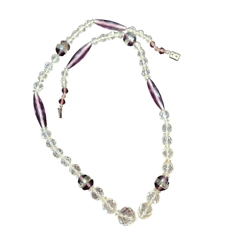 Vintage Japan Faceted Clear‎ Glass and Purple Marquis Bead Necklace
